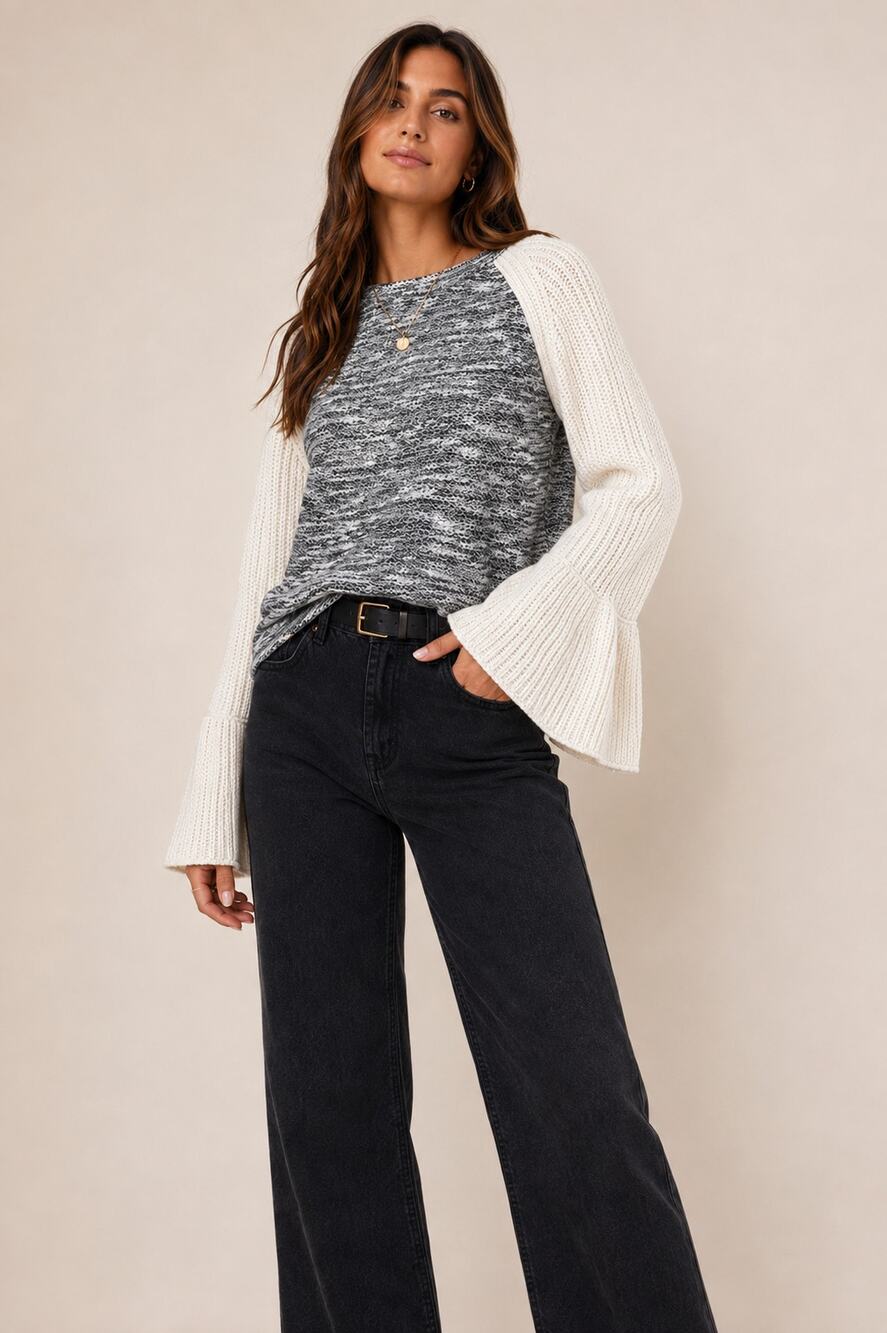 Anthrpologie Dolan Left Coast Bell Sleeve Knit Sweater Colorblock Top Medium